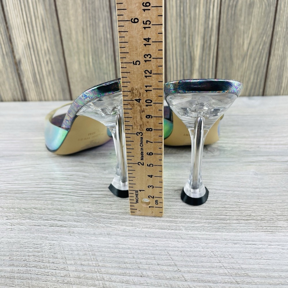 Nine West Holographic Clear Heel Mule Sandals Square Toe Rainbow Women's Size:10 - Picture 13 of 16